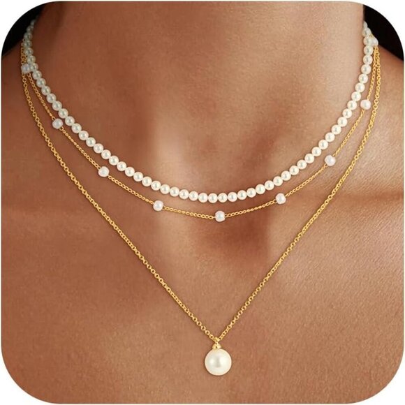 Jewelry - Elegant 18K Gold Plated Pearl Necklace Set - Choker, Drop, Bracelets for Women